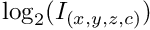 $\mathrm{log}_{2}(I_{(x,y,z,c)})$